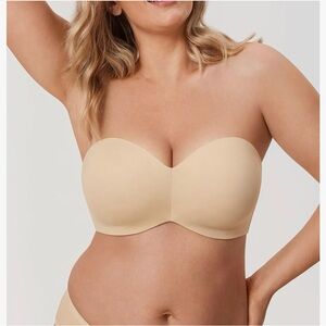 Delimira Women's Strapless Bra Silicone-Free Unlined, size 36DD, beige